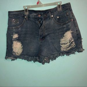 Destroyed/ studded jean shorts